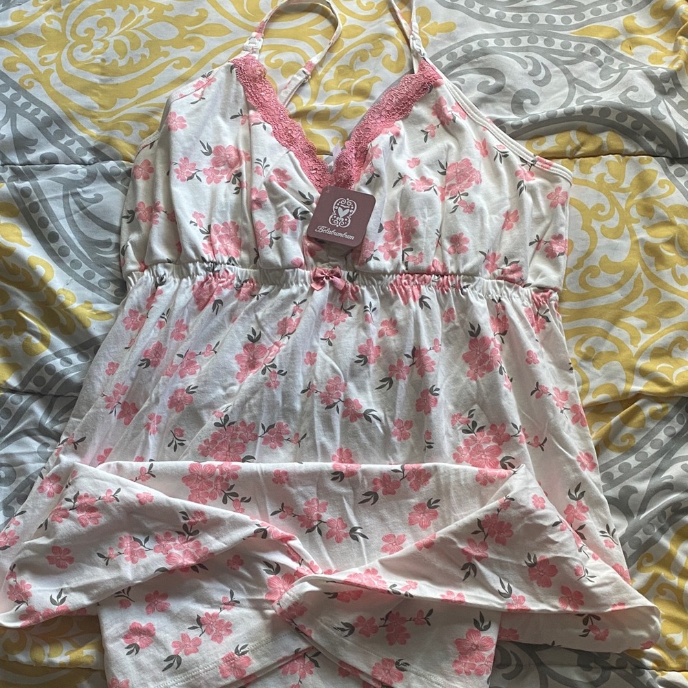 Belabumbum Pink Floral Chemise with Lace Trim
